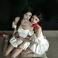 French style white puff sleeve one shoulder dress beautiful summer princess dress homecoming dress R3018