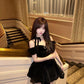 Black velvet dress women's summer princess dress waist puffy skirt homecoming dress R3020
