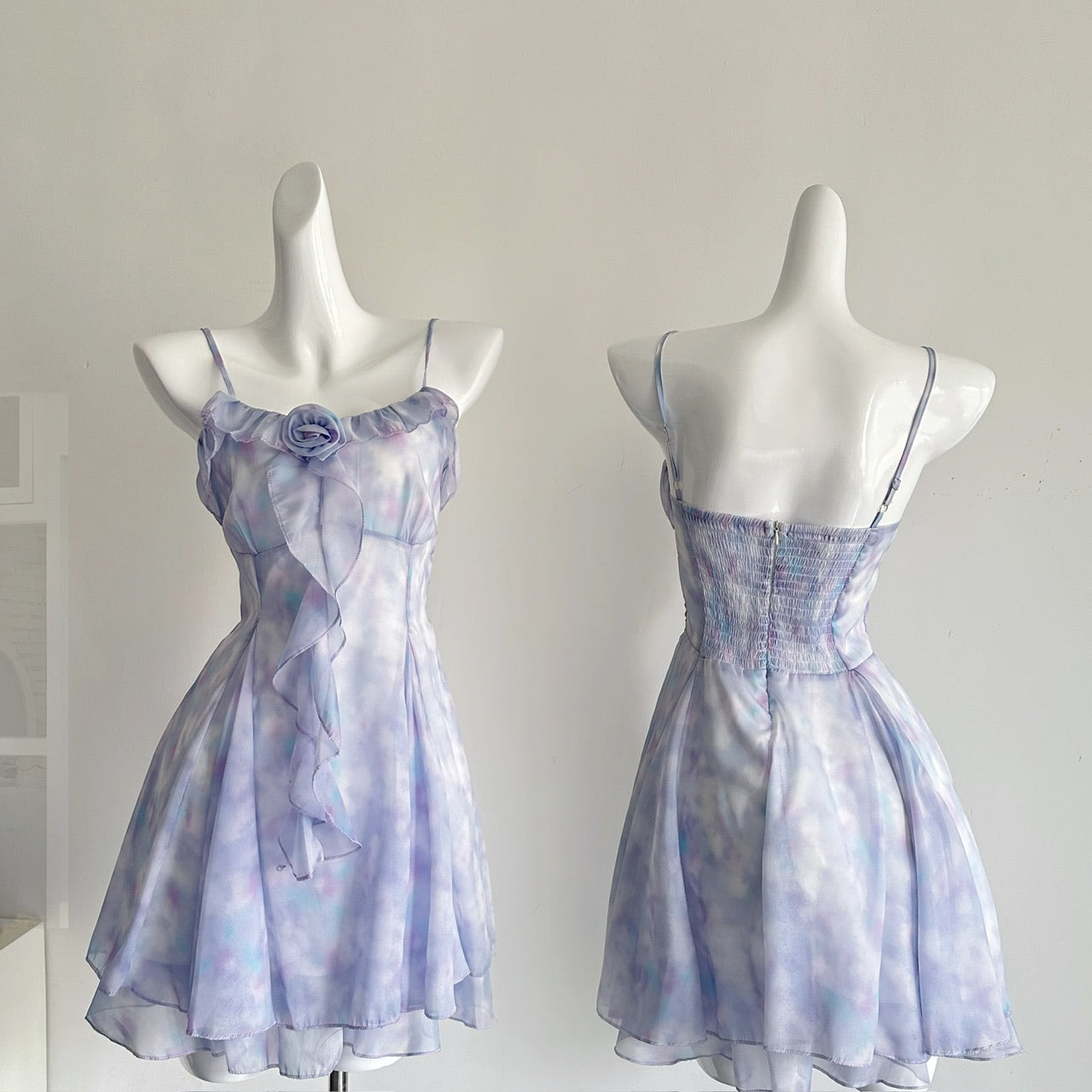 Purple floral suspender skirt cardigan suit 2025 new atmosphere two-piece suit R2018