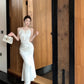 Satin white halter neck suspender dress sexy fishtail hip wrap gentle high-end long skirt R1468