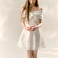 White one-shoulder dress knitted splicing sequined tutu skirt R5172