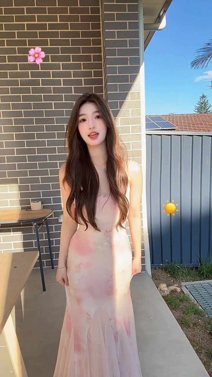 Sexy floral suspender dress mesh beautiful waist slim hip fishtail skirt R0513