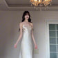 Satin suspender dress unique waist backless banquet dress R0512