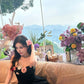 Three-dimensional flower suspender dress summer irregular skirt fishbone waist homecoming dress R3008