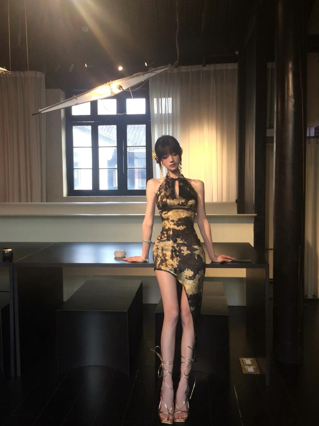 Retro slit new Chinese dress women's summer new cheongsam hip skirt waist skirt homecoming dress R3017