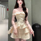Princess Tutu Summer French Thousand Gold Bow One Shoulder Light Luxury Dress Homecoming Dress R3022