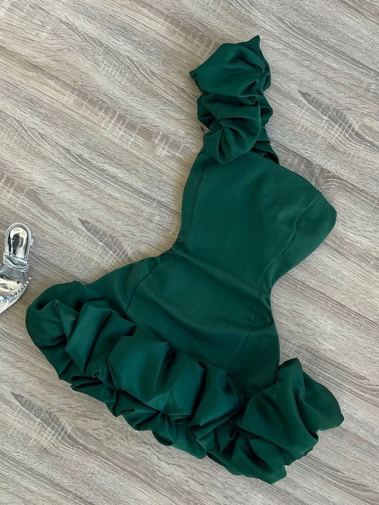 Pure horny sexy ruffled buds fluffy jumpsuit short skirt party small dress high-end women's homecoming dress R3003