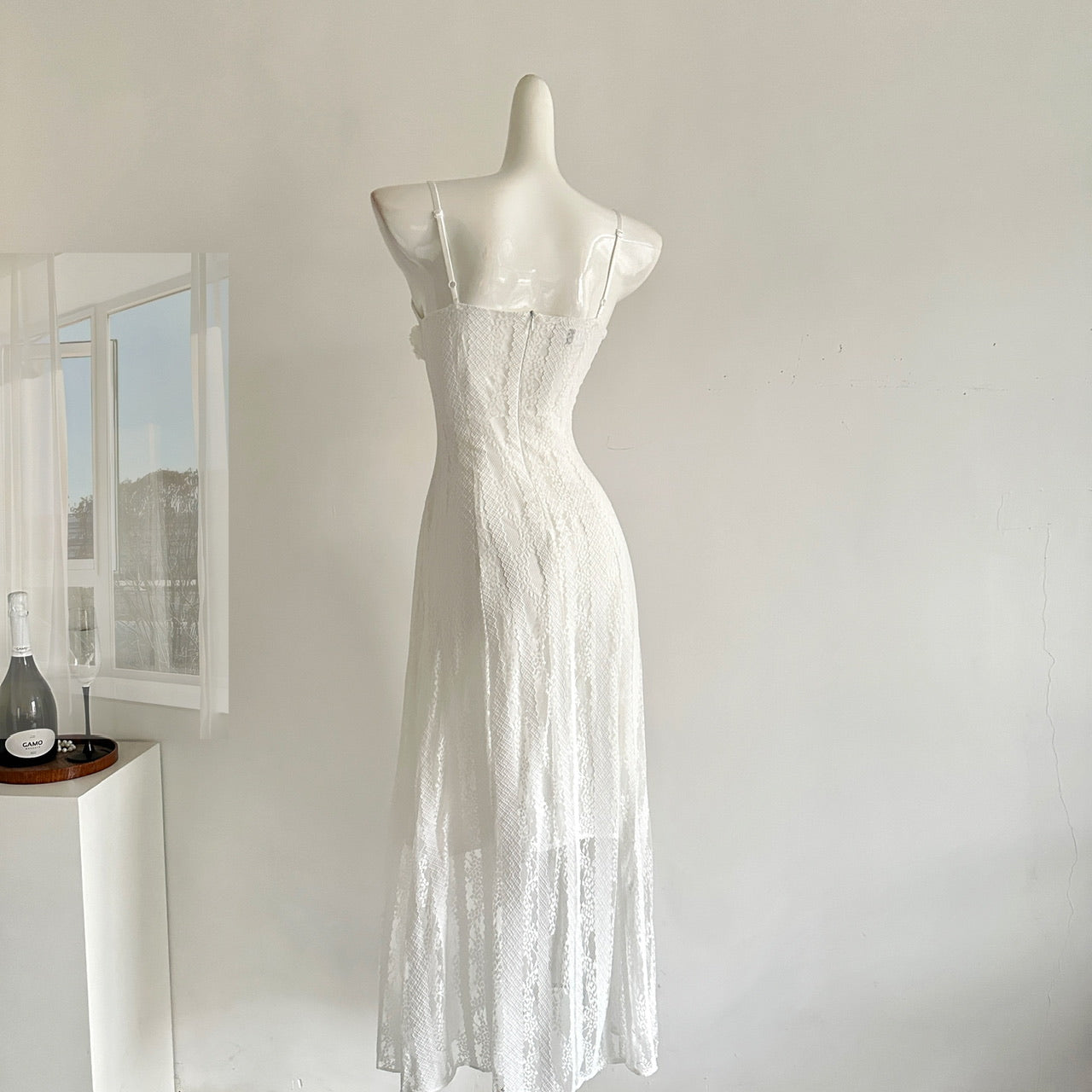 Moonlight Minor Flower Lace Slim Waist Suspender Dress Little White Dress R2013