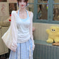 Women's suit beautiful long-sleeved T-shirt blue halter neck vest skirt three-piece suit R0695