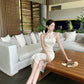 Girls improved cheongsam 2025 new style national style jacquard sleeveless halter dress R1767