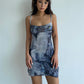 Newspaper mesh suspender short skirt hot girl hip-hugging figure dress European and American style R3041