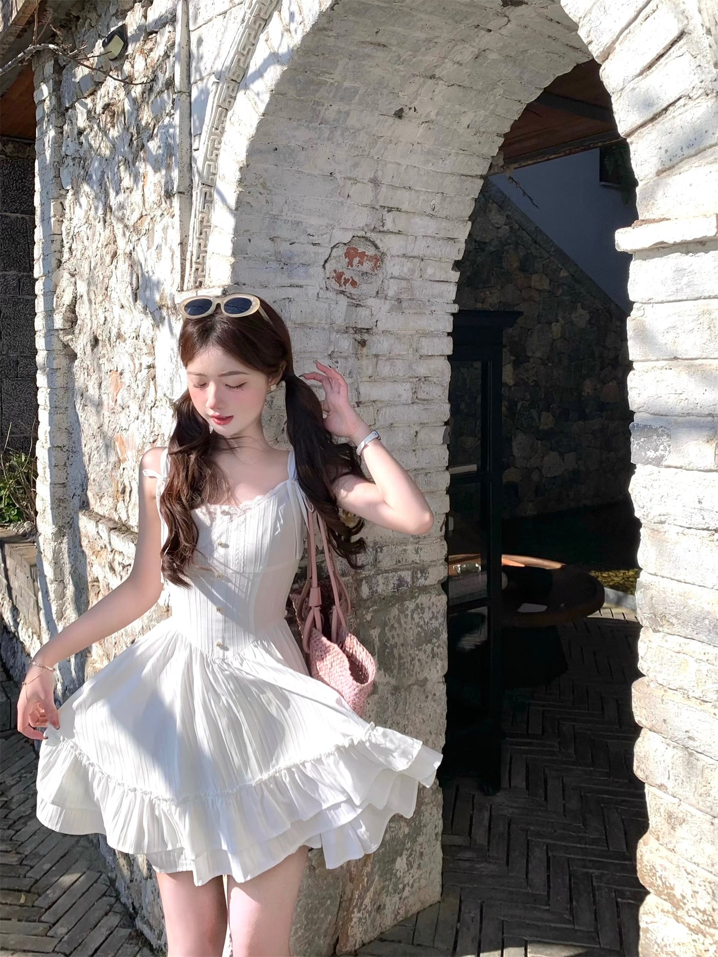 First Love Sweet White Suspender Dress Women's Summer Little White Dress R3827