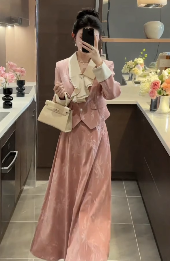 French gentle Chanel style suit skirt high-end suit jacket large swing skirt skirt two-piece suit R1638