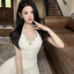 High-end halter neck rhinestone design sleeveless top for petite high waist slimming hip skirt suit R3673