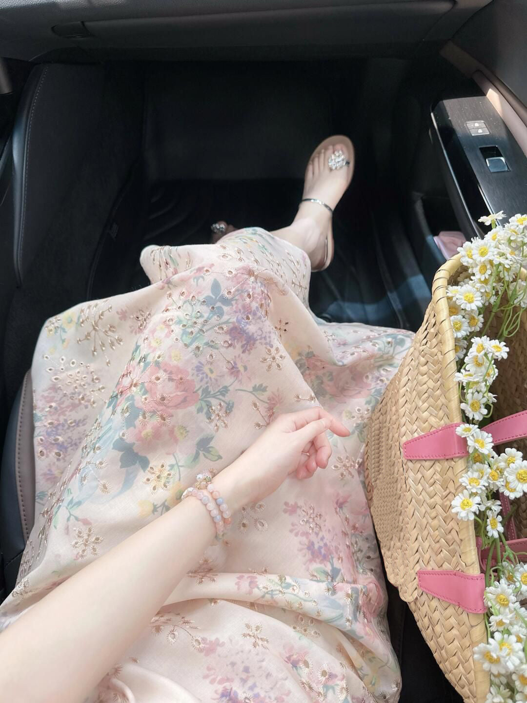 Beautiful puff sleeve floral dress gentle style temperament long skirt R0761