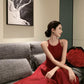 Burgundy halter neck dress French style suspender dress high-end dress R1454