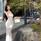 White lace suspender dress beautiful waist hip skirt R0526