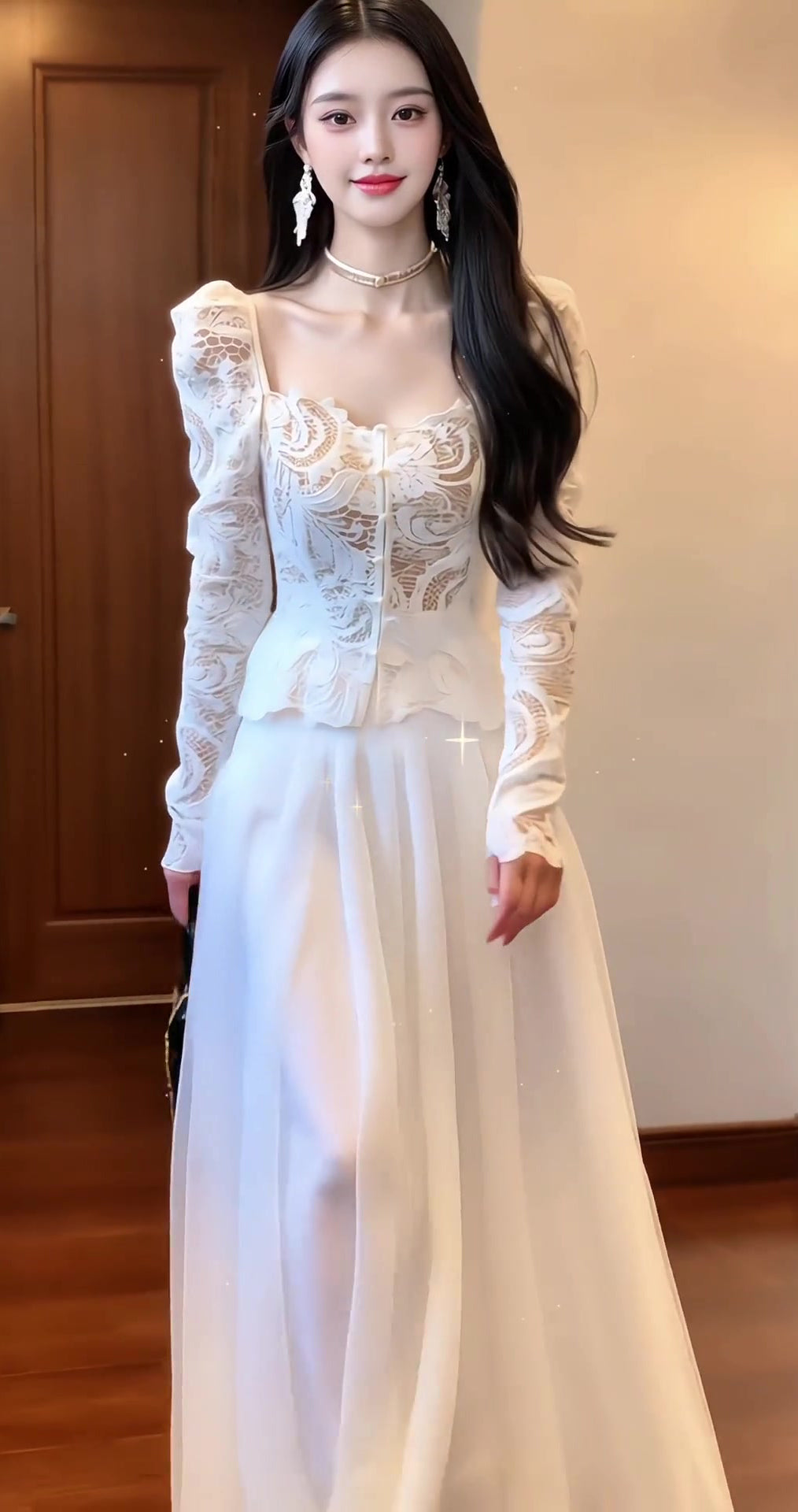 A set of gentle and elegant lace tops and mesh skirts R0516