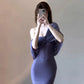 Show figure purple strapless tube top dress new sexy slim hip skirt R0518