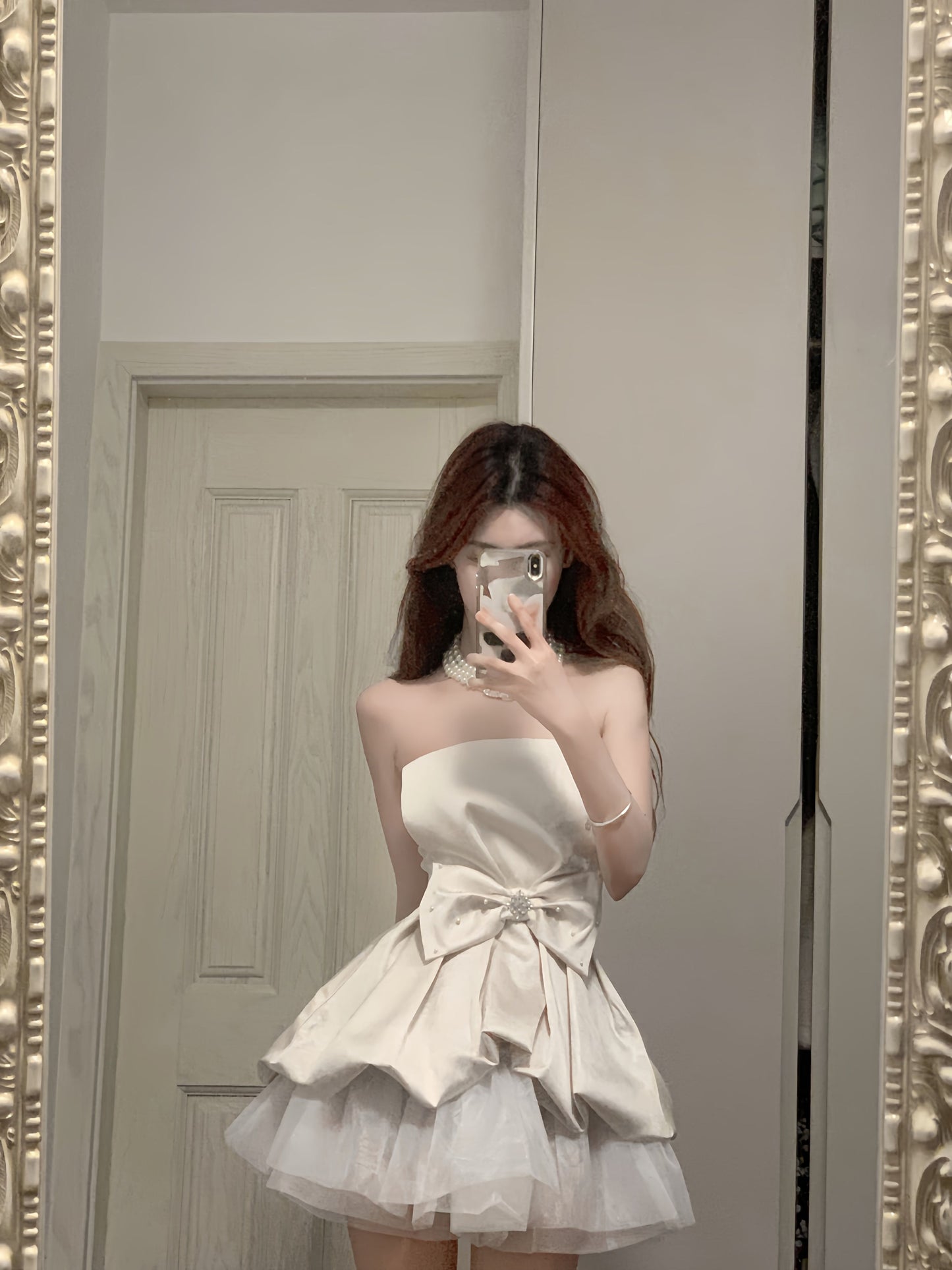 One-shoulder tube top dress gentle temperament waist dress tutu skirt R0527