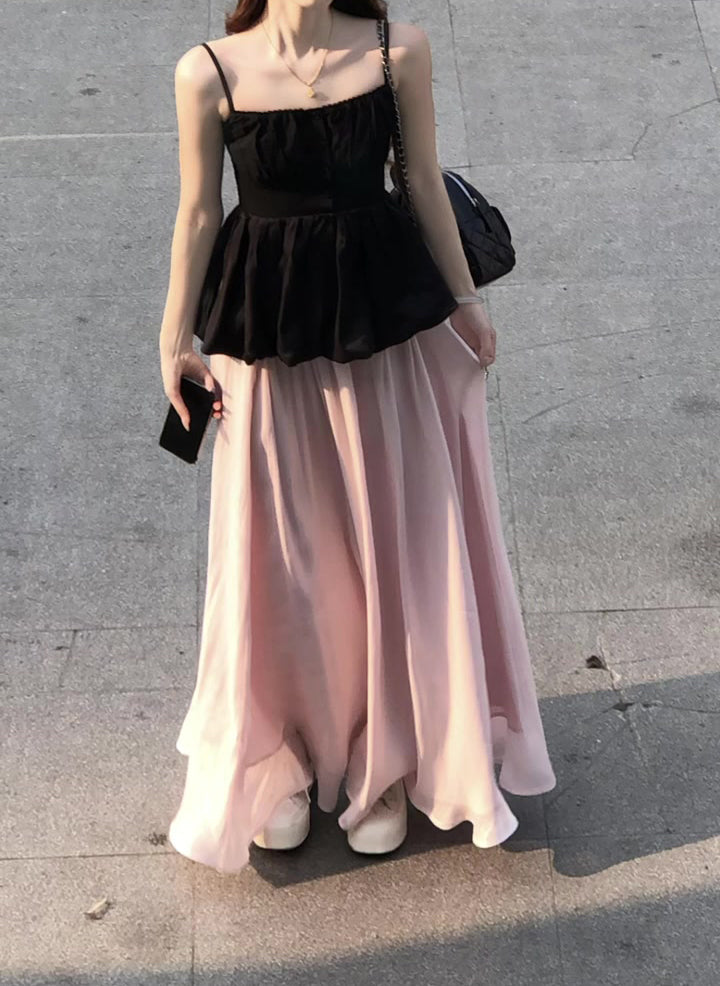 2025 suit outfit waist bud suspender top pink skirt two-piece suit R0520