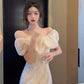 French style one shoulder dress slit gentle style banquet bridesmaid dress long skirt R1429