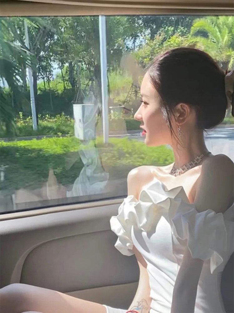 Birthday dress high-end party dress high-end niche one-shoulder tube top dress R1777