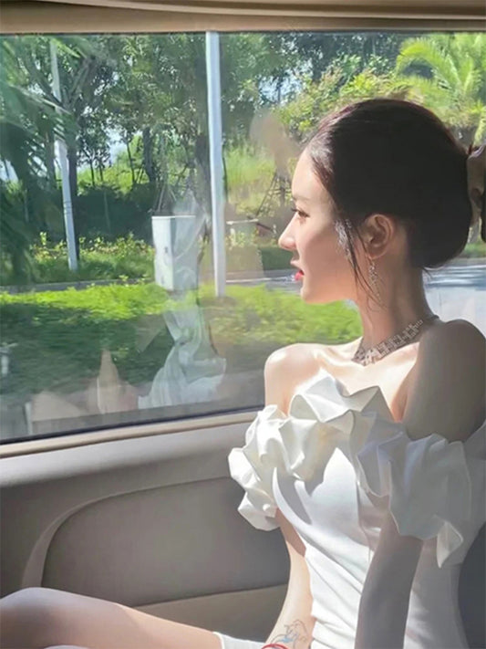 Birthday dress high-end party dress high-end niche one-shoulder tube top dress R1777