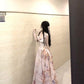 A rich girl's outfit with floral suspender dress, gentle temperament, waisted A-line long skirt R0489