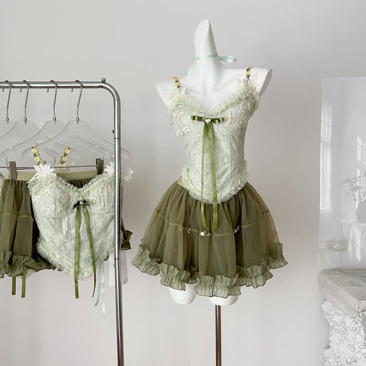 Princess Desire French Top Short Skirt Cardigan Set R2109