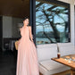 Gentle temperament V-neck halter dress unique waist A-line beach dress R0576