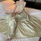 French high-end backless suspender dress sexy V-neck super fairy A-line long skirt R1467