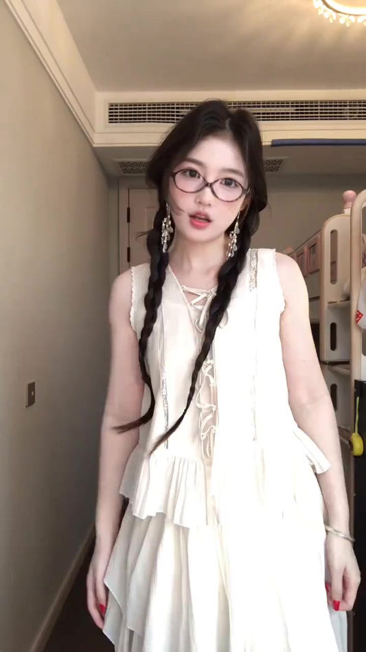 Travel wear beautiful sleeveless vest irregular short skirt two-piece suit female 2025 R0838