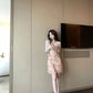 Temperament v-neck lace floral dress beautiful waist a-line short skirt 2025 new style R0840