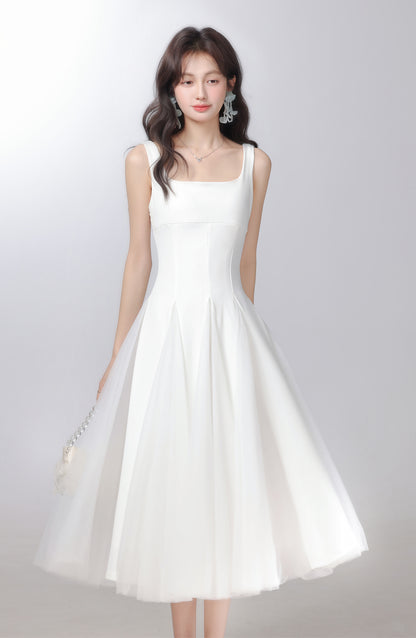 French gentle style white suspender dress women's clothing 2025 new long skirt R1977