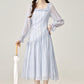 Gentle style irregular blue long-sleeved dress women's beautiful skirt R1978