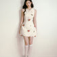Beige 3D Flower Embroidered Sleeveless Dress with Lace-up Ruffles and Slim Waist Vest Dress R5135