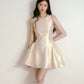 Beige glossy satin 3D handmade pearl princess skirt puffy dress R5133