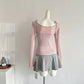 Lace Camisole Off-shoulder Cardigan T-shirt Set Pure Desire Long-sleeved Top R2028