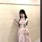 A rich girl's outfit with floral suspender dress, gentle temperament, waisted A-line long skirt R0489