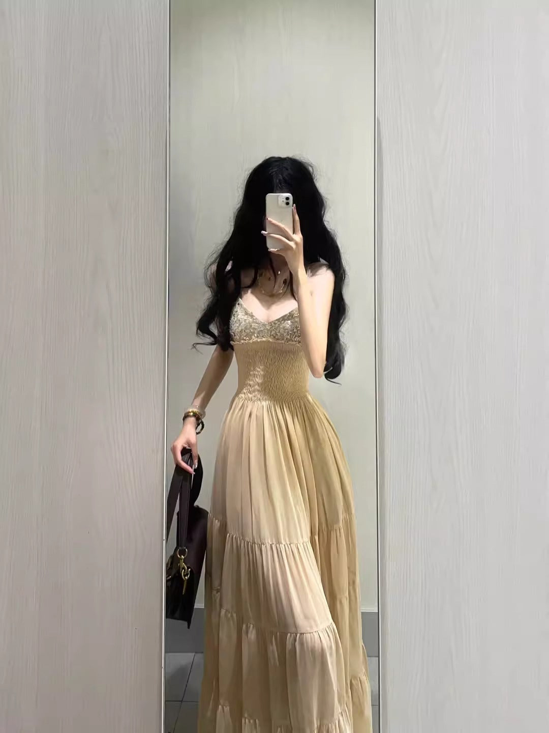 Exquisite suspender dress small dress celebrity waist temperament long skirt R0495