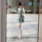 Gentle temperament ruffled sleeveless halter dress unique waist A-line short skirt R0493