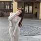 Sexy pink knitted suspender dress gentle temperament waist slim hip skirt R0502