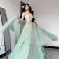 2025 new green mesh suspender dress beautiful waist temperament long skirt R0504