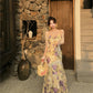 Beautiful floral fishtail suspender long dress slim hip dress R0628