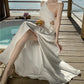 White off-shoulder dress with slits for a beach holiday, slimming suspender beach dress R1603