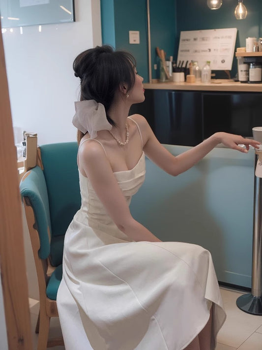 White suspender dress 2025 short suit jacket waist sleeveless niche design skirt R1492