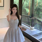 Sequined suspender dress sexy high waist slim V-neck temperament party dress R1494