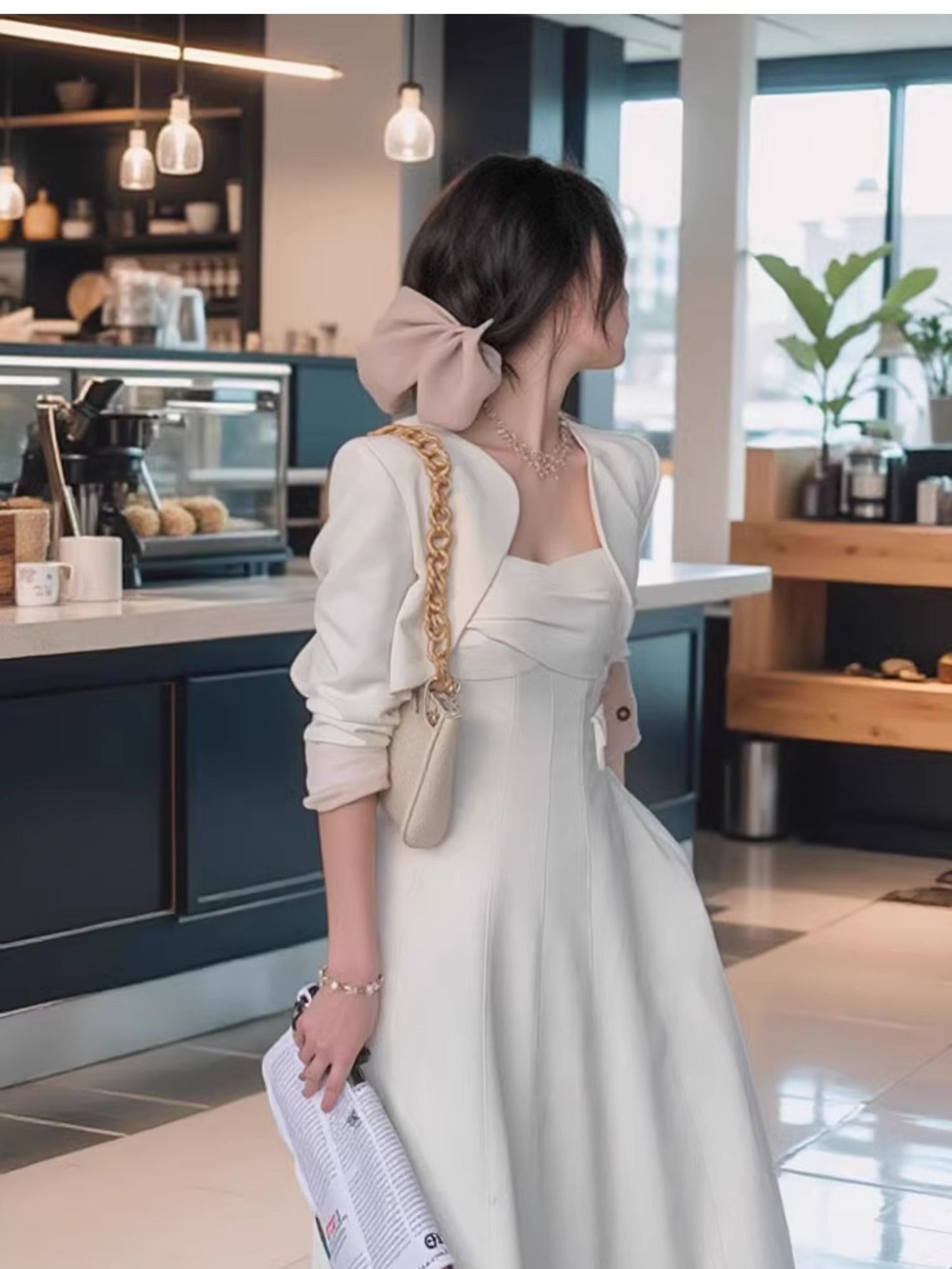 White suspender dress 2025 short suit jacket waist sleeveless niche design skirt R1492