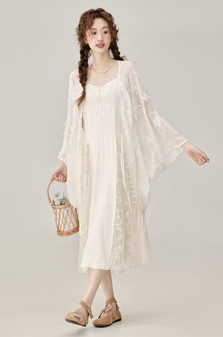 Beautiful and gentle apricot butterfly chiffon cardigan new versatile jacket R1967